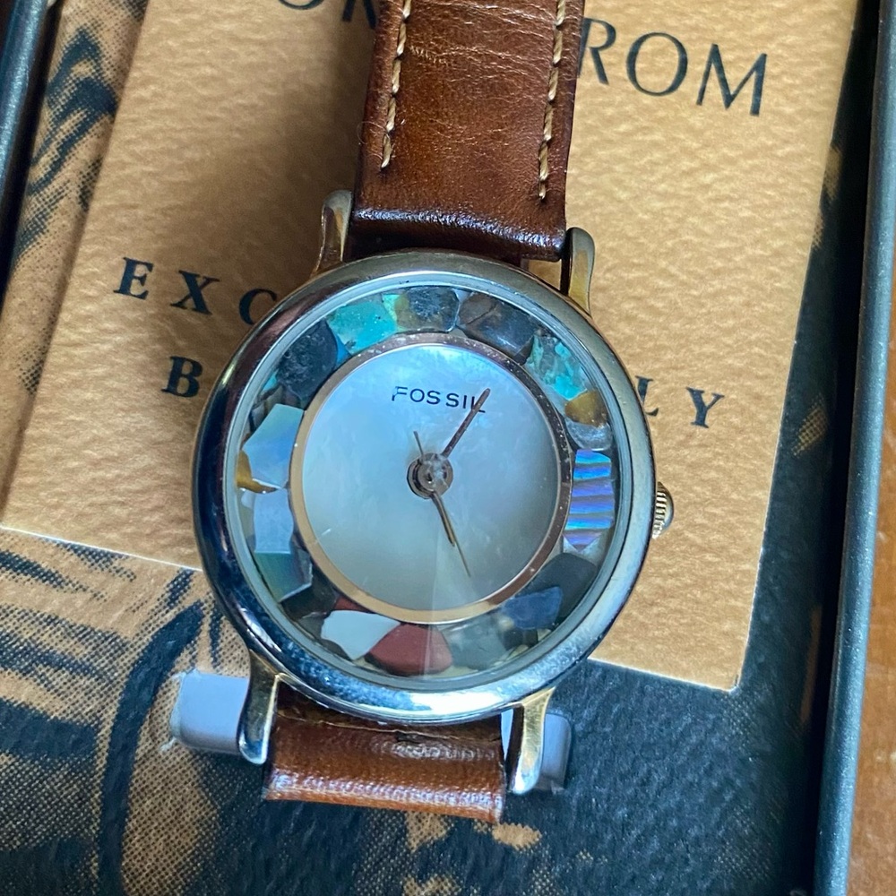 1994 RARE FOSSIL SEA SHELL MOTHER OF PEARL WATCH PC-7330 (ZEBRA ABALONE)